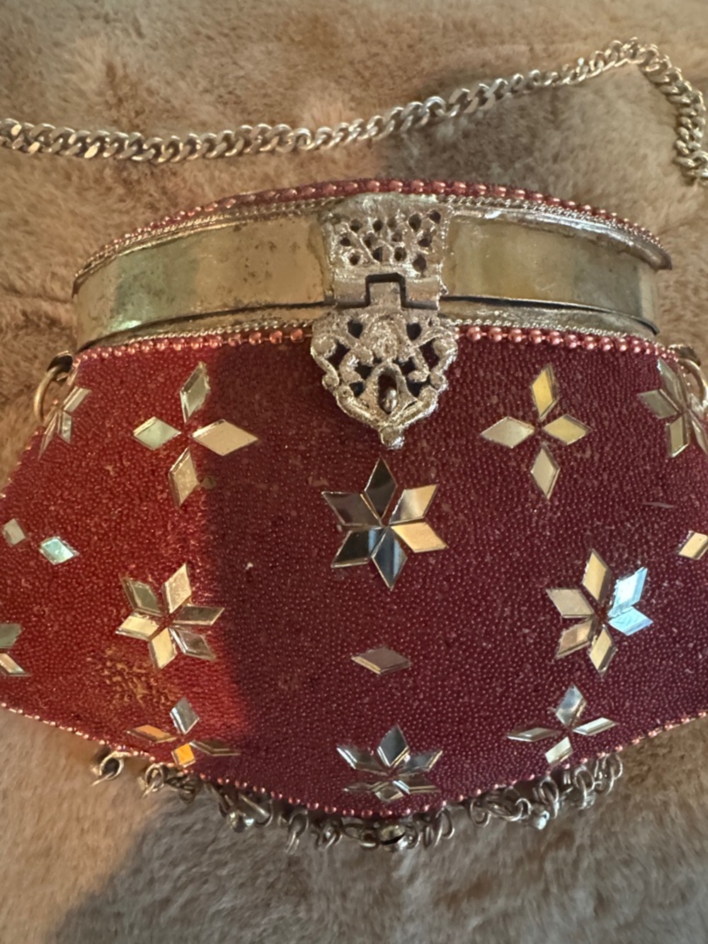 Red Beaded Evening Clutch with Silver Accents - Picture 5 of 13